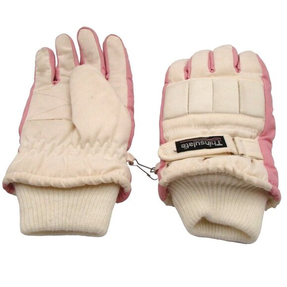 Thinsulate Accessories - Thinsulate Insulated Sure Grip Gloves Womens Size L White Pink Ski Winter Sport